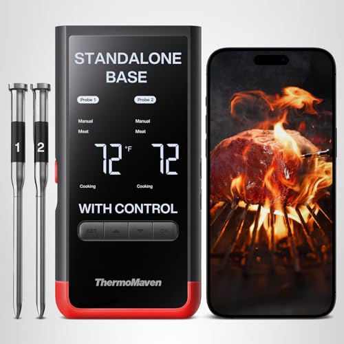 ThermoMaven Smart Bluetooth Wireless Meat Thermometer: Standalone Base, WiFi Unlimited Range, 6 Sensors with NIST Certified Accuracy, 2 Probes for Kitchen, BBQ, Grill, Oven, Smoker, Rotisserie