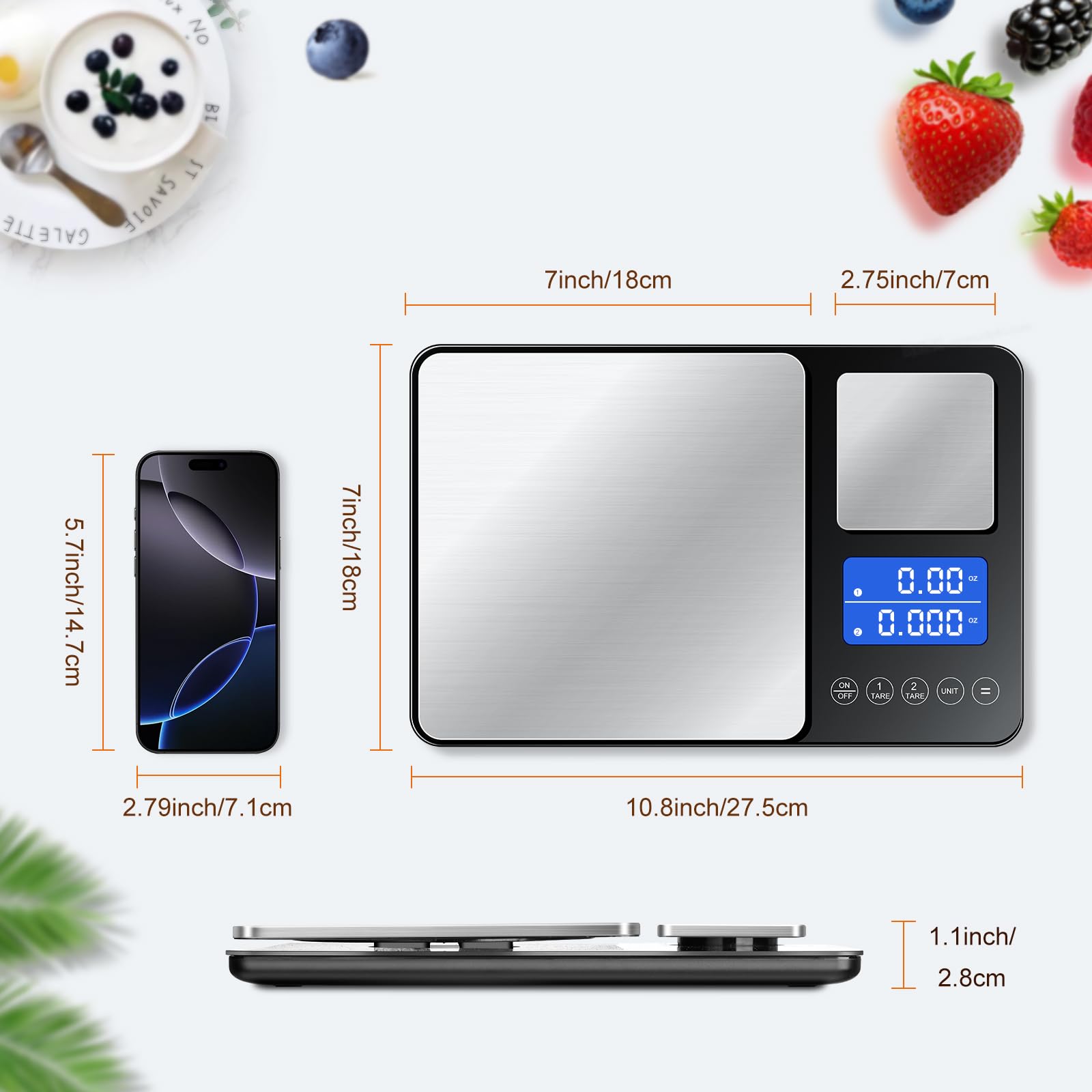 KUAIVO 0.001oz/33lbs Dual Platform Food Kitchen Scales Digital Weight Grams and Ounces, Two Precisions Kitchen Scale for Sourdough Bread, Baking and Cooking with 7 Units Tare, Accumulation Functions