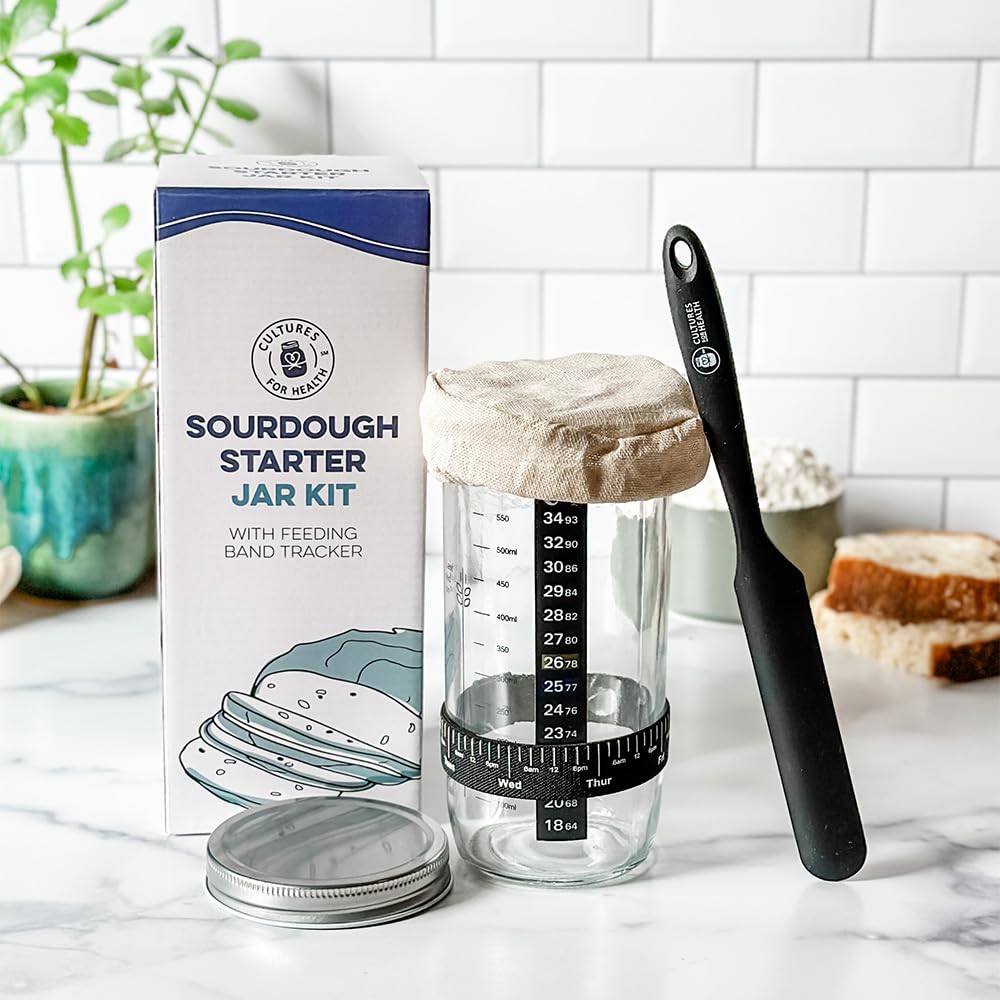 Cultures For Health Sourdough Starter Jar Kit | Easy DIY Breadmaking Kit for Sourdough Bread | Essential Baking Supplies for Homemade Bread | Glass Jar With Spatula Baking Set | Fermentation Set