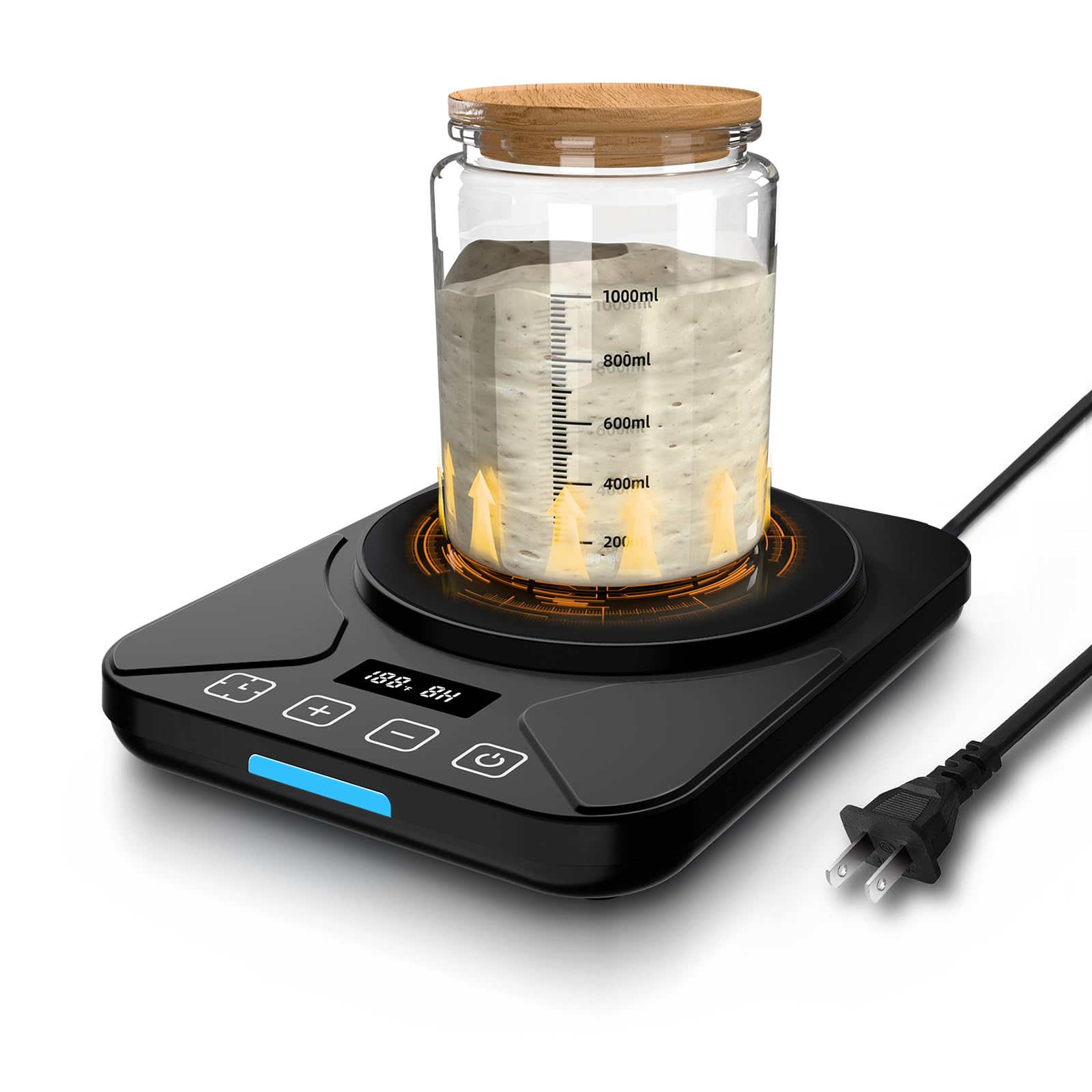 Sourdough Starter Warmer Mat - 24H Timer - Precise 1°F Thermostat Control (70-100°F) - Smart Memory Warming On/Off - Fits Jars Up to 40oz - Perfect for Home Baking (Black)