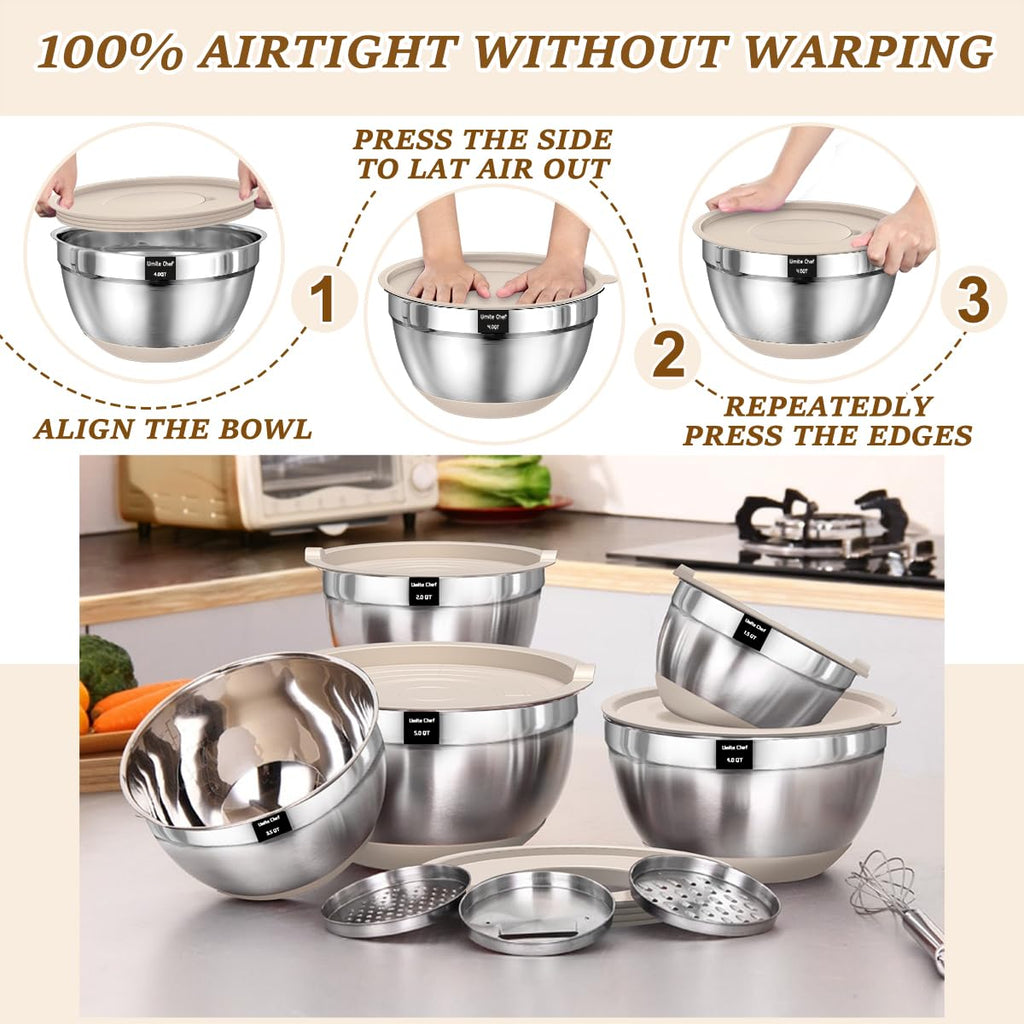 Complete Stainless Bowl Set for Mixing, Prep, and Serving