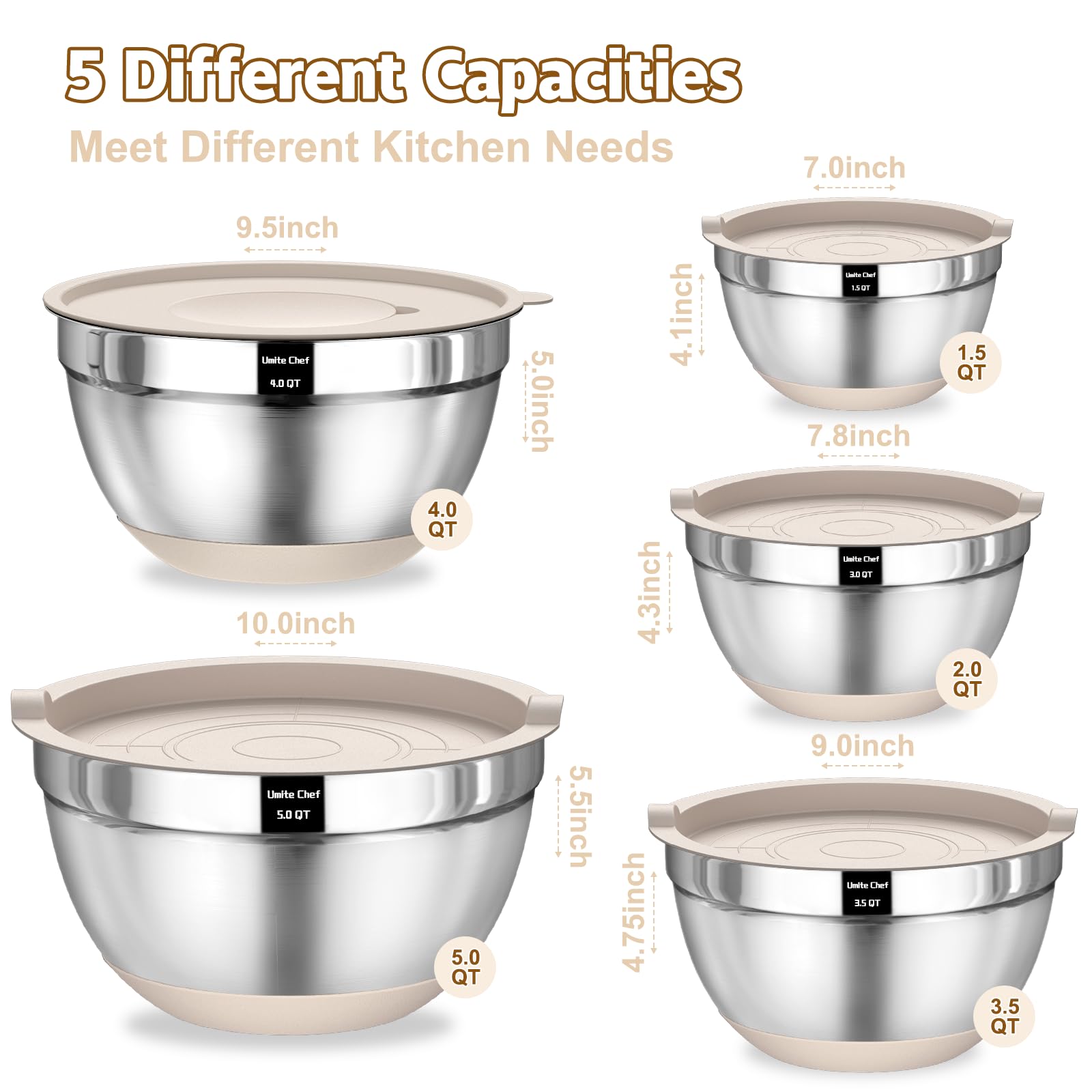 Complete Stainless Bowl Set for Mixing, Prep, and Serving