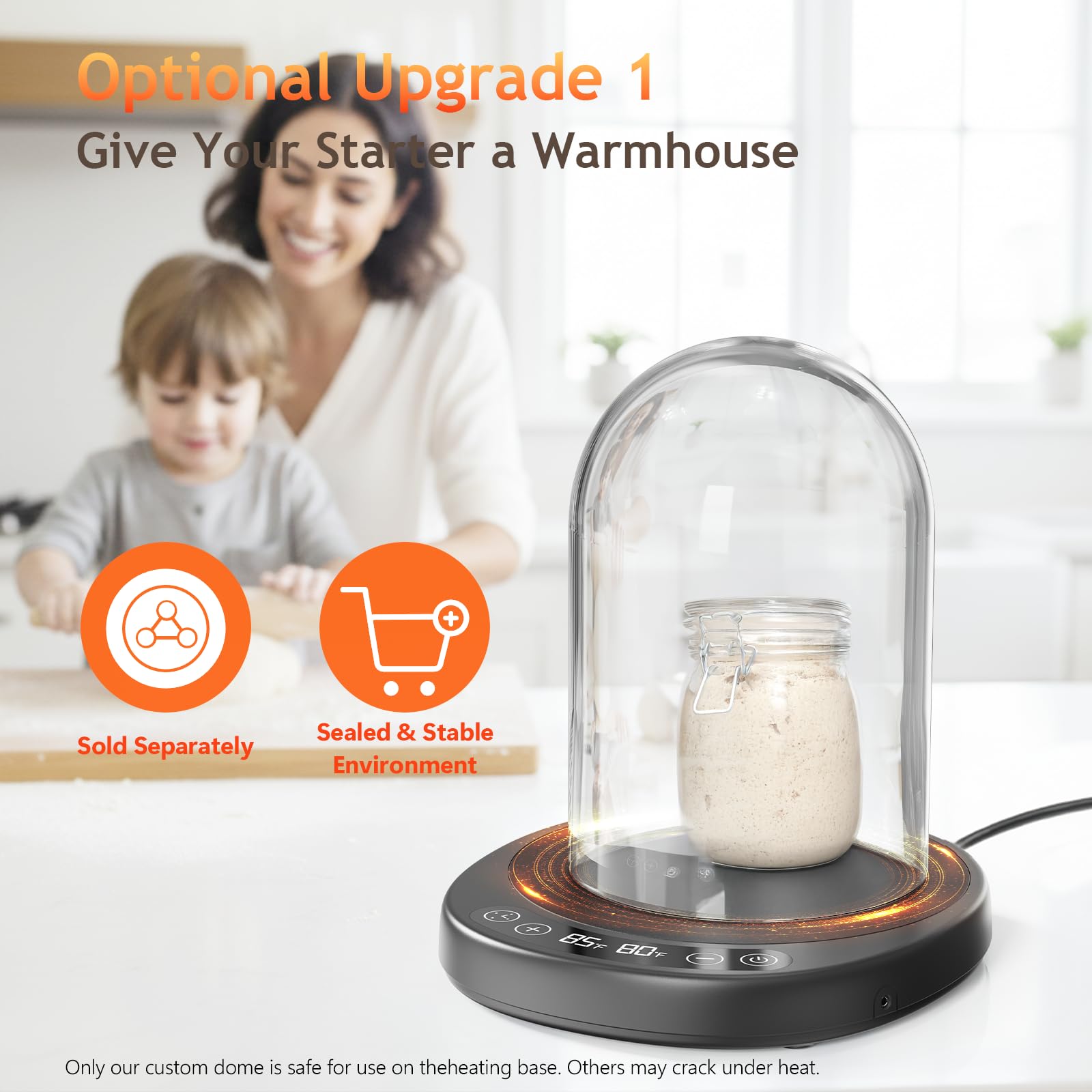 SourKeeper, Larger 2-in-1 Sourdough Starter Warmer Pro - 2026 Upgrade Larger Heating Plate, Dough Temp Probe, 1°F Control (70–110°F), 24H Timer, Real-Time Monitoring, for Beginner Bakers Black