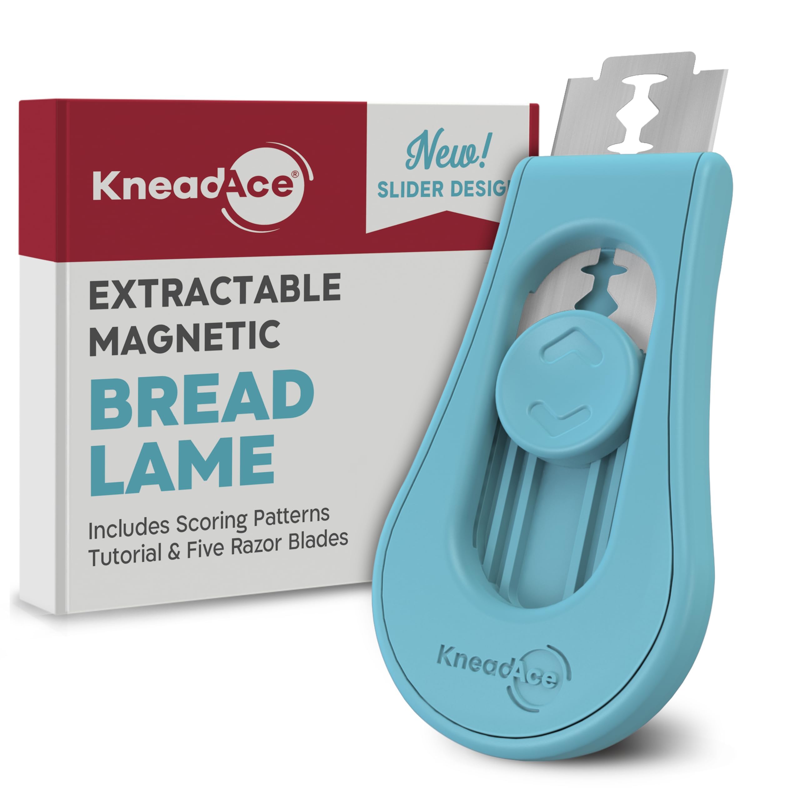 KneadAce Upgraded Extractable & Magnetic Bread Lame Dough Scoring Tool - Professional Sourdough scoring tool for Sourdough Bread baking & Bread Making Tools - Scoring Patterns booklet & 5 Razor Blades