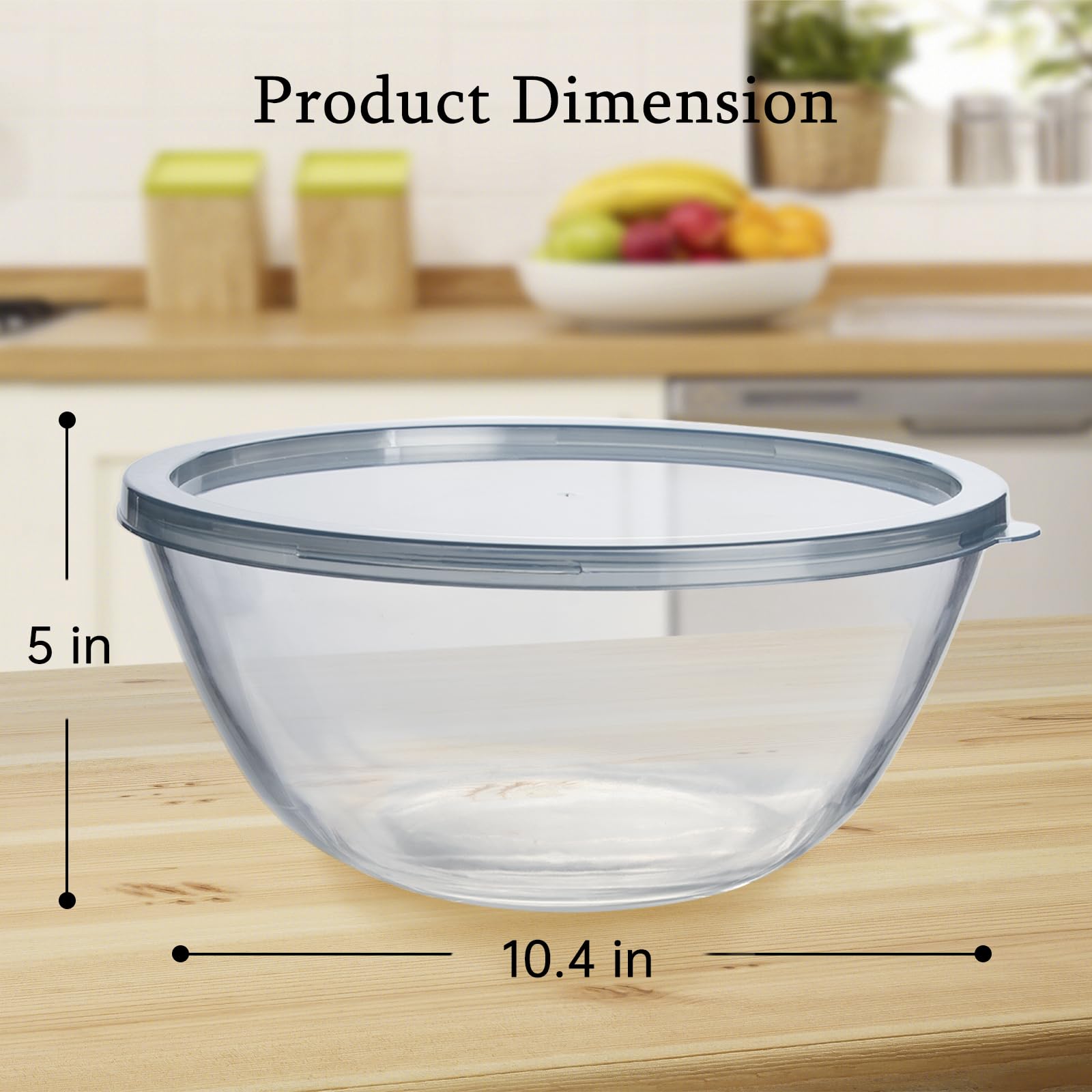 Ajrwiiy Large Glass Bowl for Sourdough Bread Making, 4.7 Quart Glass Mixing Bowl for Sourdough Bread with Lid, Clear Breads Proofing Bowl with Covers, Ideal for Kitchen, Storage