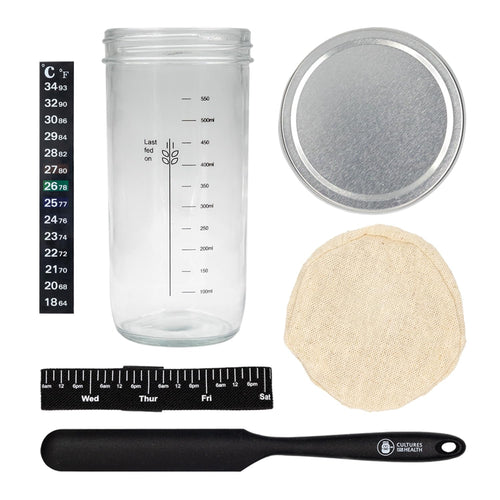 Cultures For Health Sourdough Starter Jar Kit | Easy DIY Breadmaking Kit for Sourdough Bread | Essential Baking Supplies for Homemade Bread | Glass Jar With Spatula Baking Set | Fermentation Set
