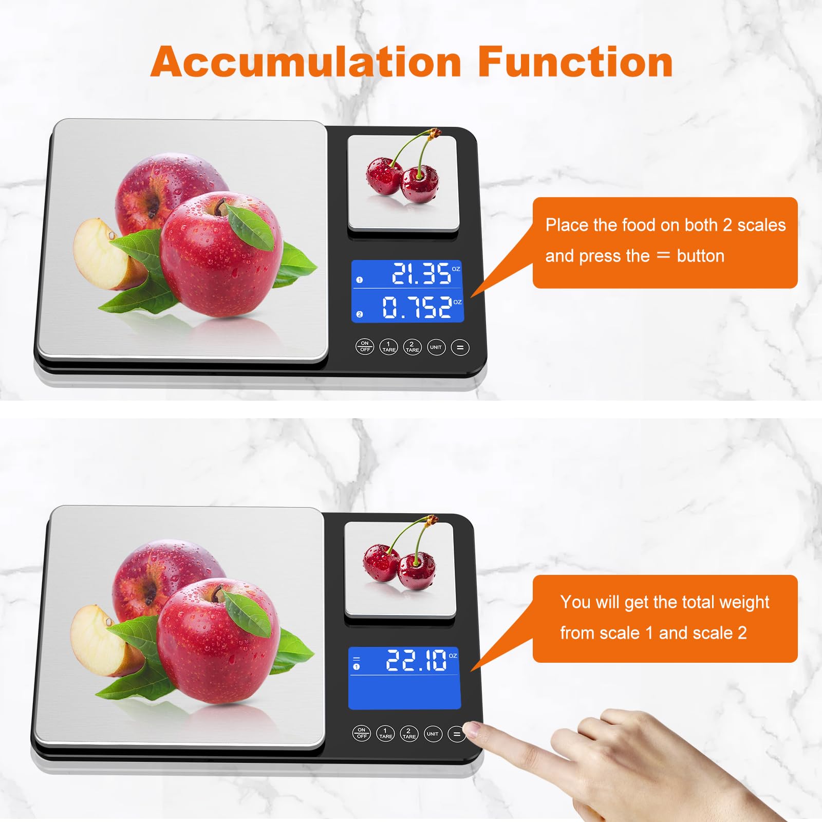 KUAIVO 0.001oz/33lbs Dual Platform Food Kitchen Scales Digital Weight Grams and Ounces, Two Precisions Kitchen Scale for Sourdough Bread, Baking and Cooking with 7 Units Tare, Accumulation Functions