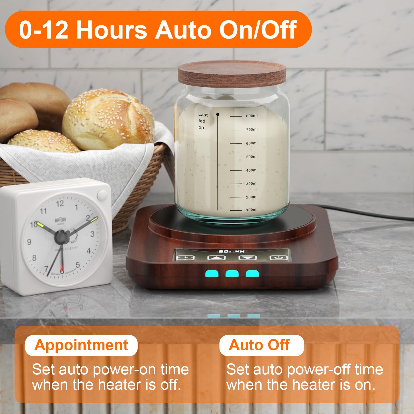 Electric Sourdough Starter Warmer, Upgrade Warming Heating Pad Mat for Sour Dough Starter, Sourdough Heater Proofing Tool for Home Baking with Thermostat Control, Timing, Memory Function (Wood Grain)