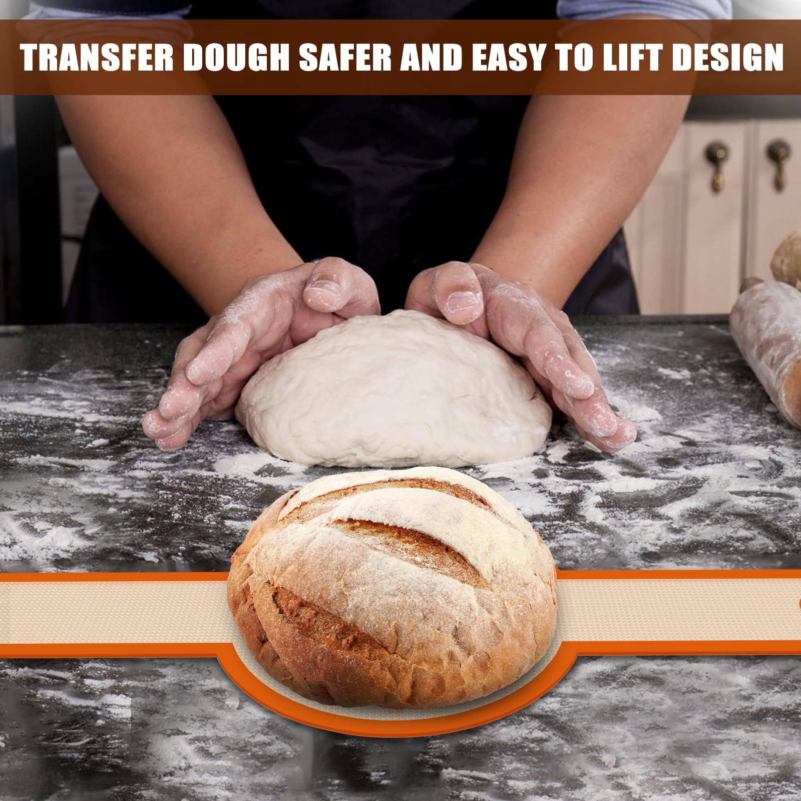 Silicone Bread Sling for Dutch Oven, Non-Stick & Easy to Clean Baking Mat Set, 2 Pcs Reusable Bread Sling for Sourdough Tools ＆ Accessories