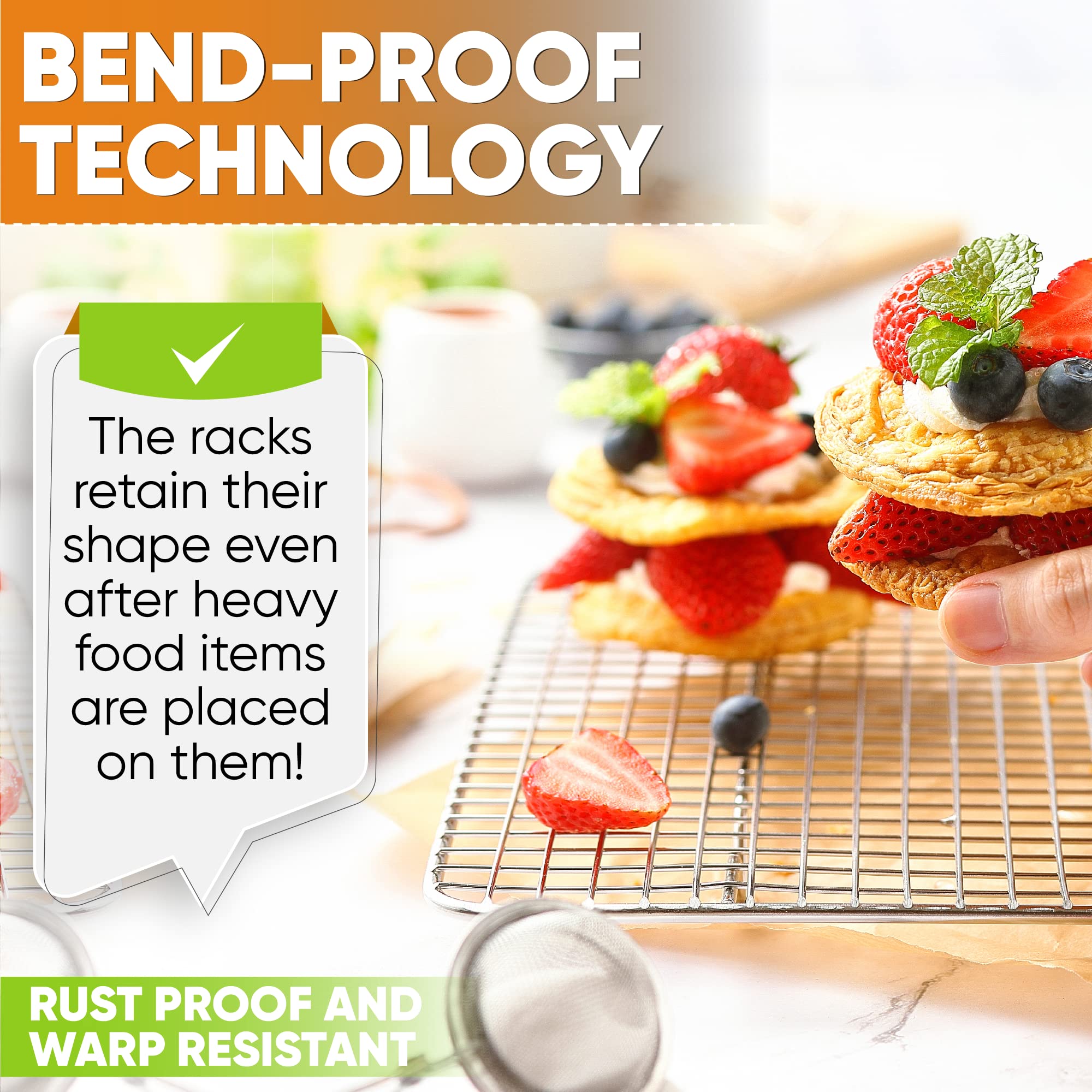 Spring Chef 10 x 15 Inch Stainless Steel Cooling Rack for Cooking & Baking - Heavy Duty Cookie Cooling Rack for Kitchen - Oven Safe - Fits Jelly Roll Pan - Dishwasher Safe