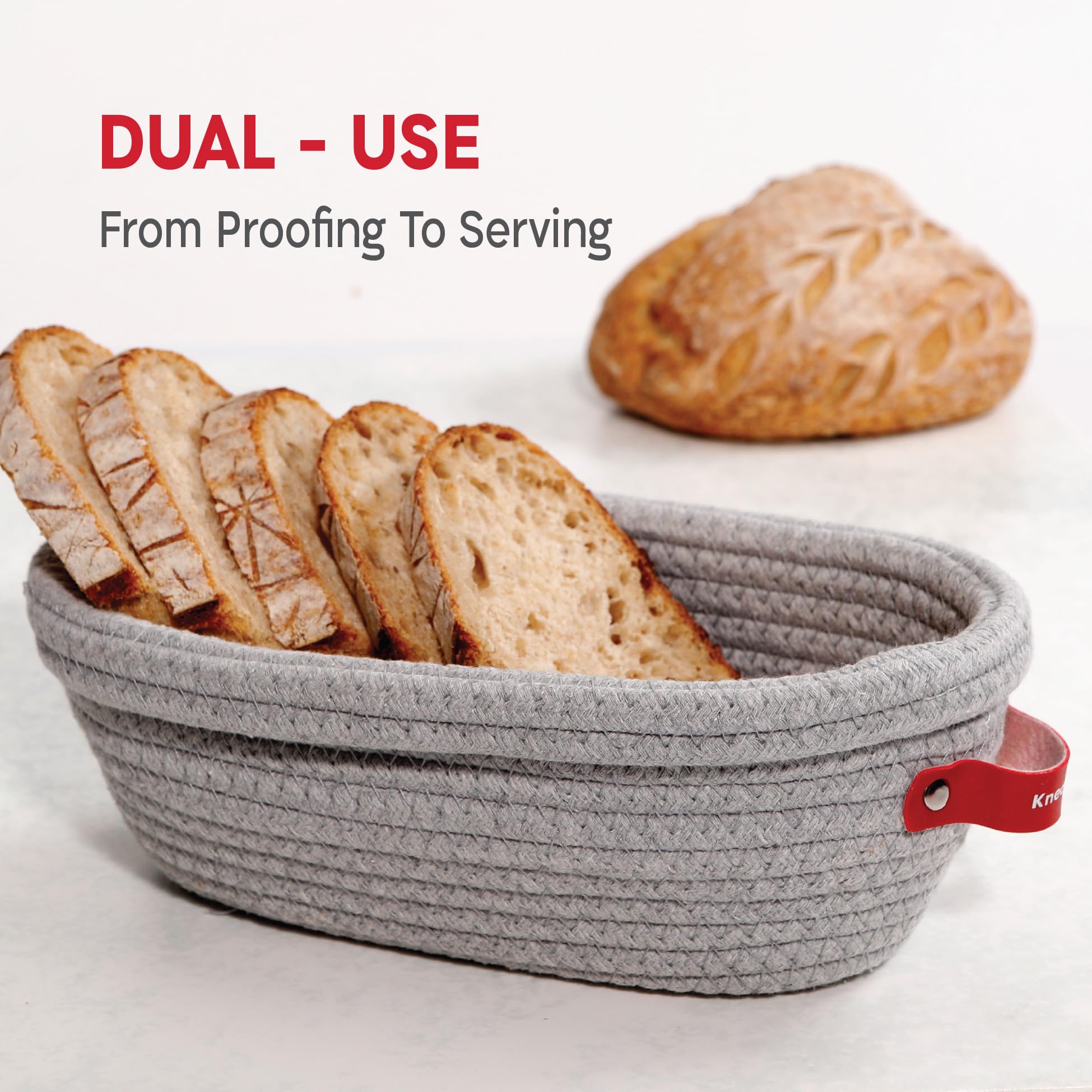 KneadAce Cotton Rope Banneton Bread Proofing Basket Set, 2 x Oval Bread Basket with Liners & Covers for Artisan Bread Baking, Sourdough Bread Baking Supplies