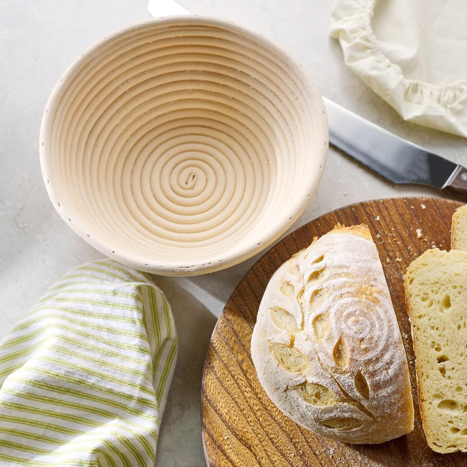 Dimpola Banneton Bread Proofing Basket - 9 inch Banneton Basket Set of 2 Sourdough Proofing Basket Round Proofing Bowls Handmade Rattan Baskets and Liners