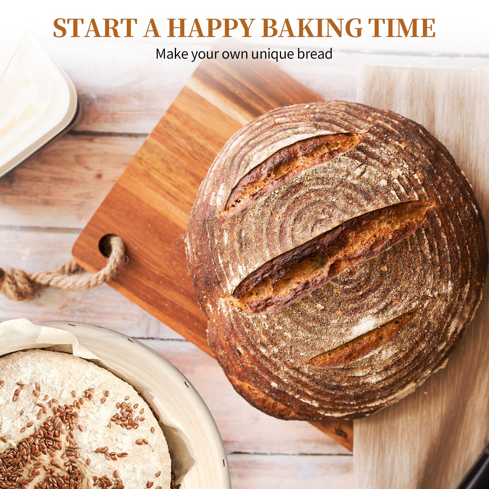 Dimpola Banneton Bread Proofing Basket - 9 inch Banneton Basket Set of 2 Sourdough Proofing Basket Round Proofing Bowls Handmade Rattan Baskets and Liners