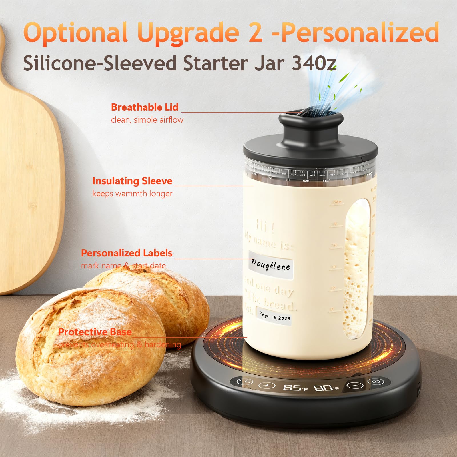 SourKeeper, Larger 2-in-1 Sourdough Starter Warmer Pro - 2026 Upgrade Larger Heating Plate, Dough Temp Probe, 1°F Control (70–110°F), 24H Timer, Real-Time Monitoring, for Beginner Bakers Black