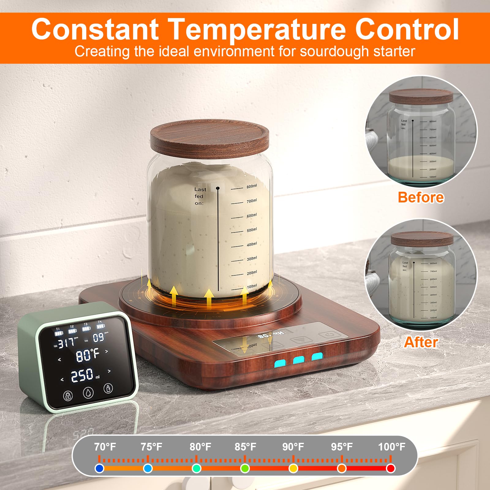 Electric Sourdough Starter Warmer, Upgrade Warming Heating Pad Mat for Sour Dough Starter, Sourdough Heater Proofing Tool for Home Baking with Thermostat Control, Timing, Memory Function (Wood Grain)