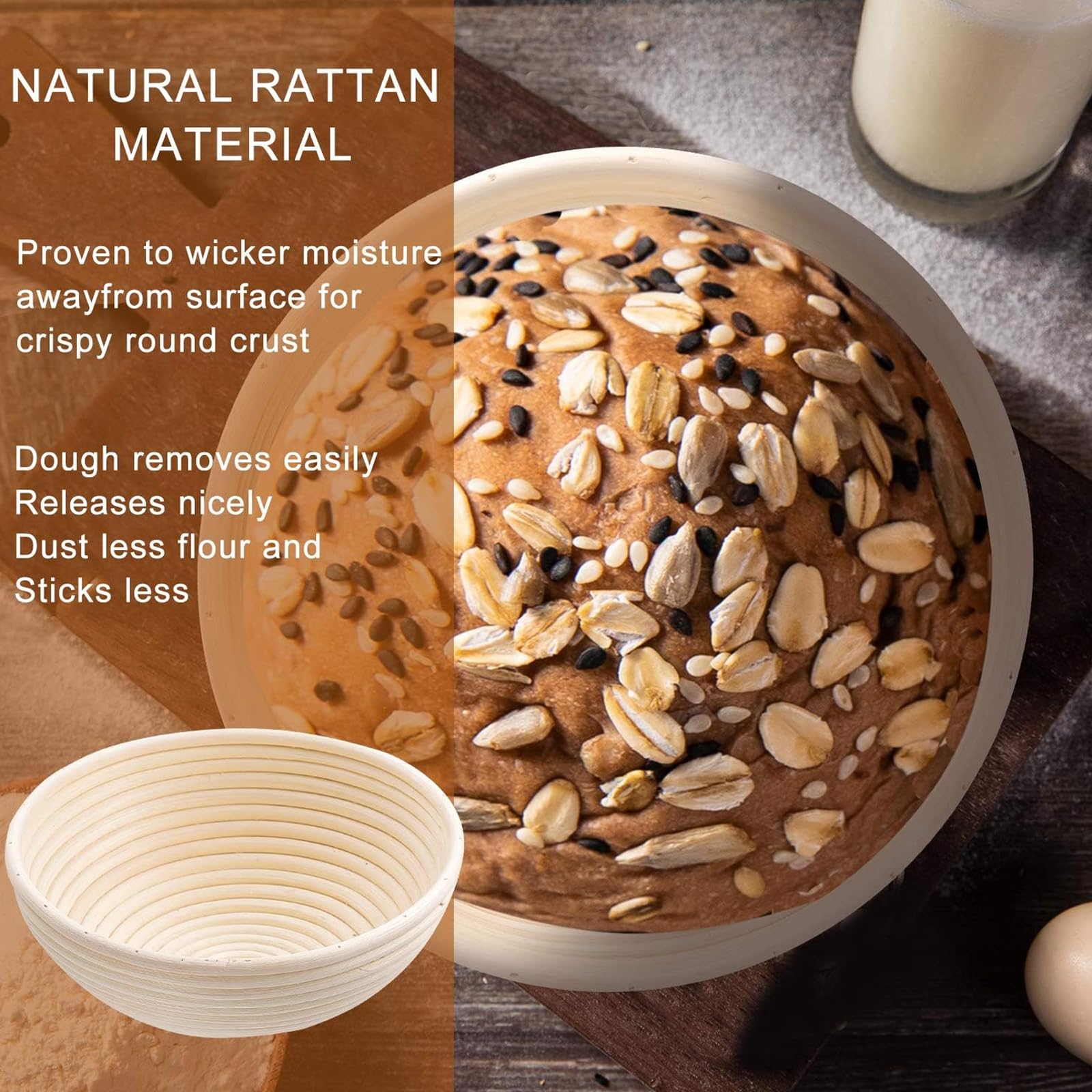 Round Banneton Basket Set for Beautiful Artisan Sourdough Proofing