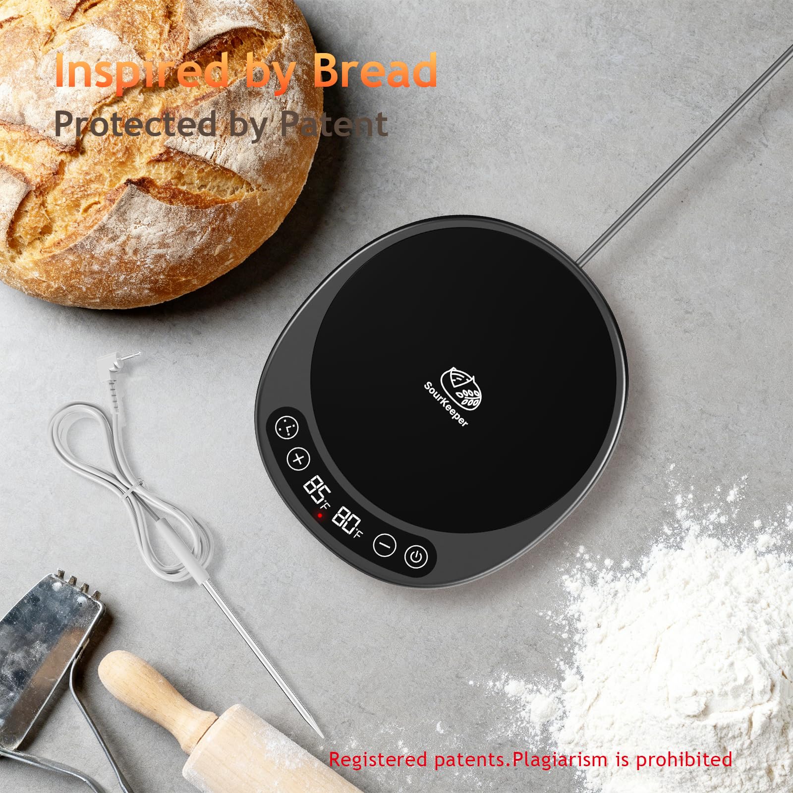 SourKeeper, Larger 2-in-1 Sourdough Starter Warmer Pro - 2026 Upgrade Larger Heating Plate, Dough Temp Probe, 1°F Control (70–110°F), 24H Timer, Real-Time Monitoring, for Beginner Bakers Black