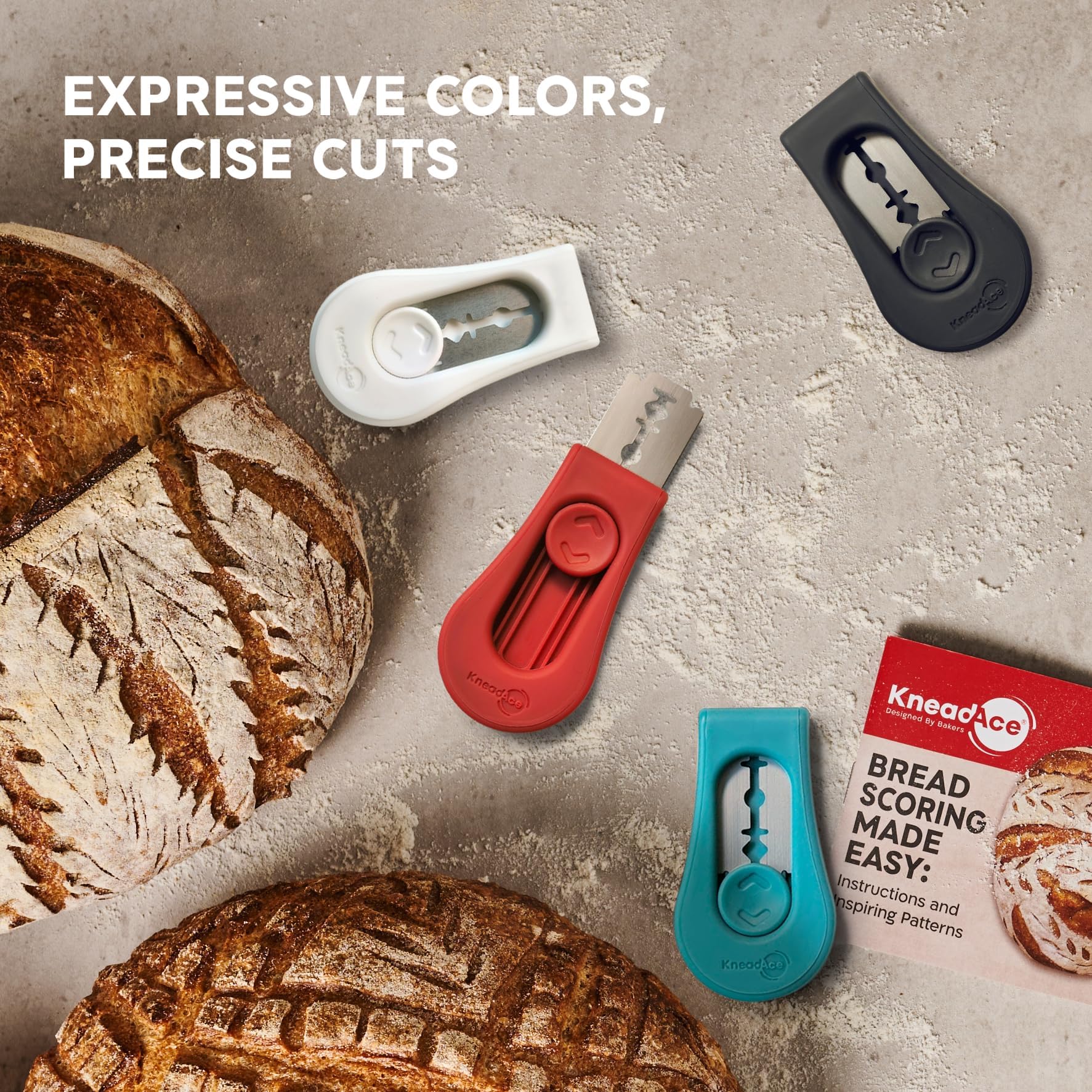 KneadAce Upgraded Extractable & Magnetic Bread Lame Dough Scoring Tool - Professional Sourdough scoring tool for Sourdough Bread baking & Bread Making Tools - Scoring Patterns booklet & 5 Razor Blades
