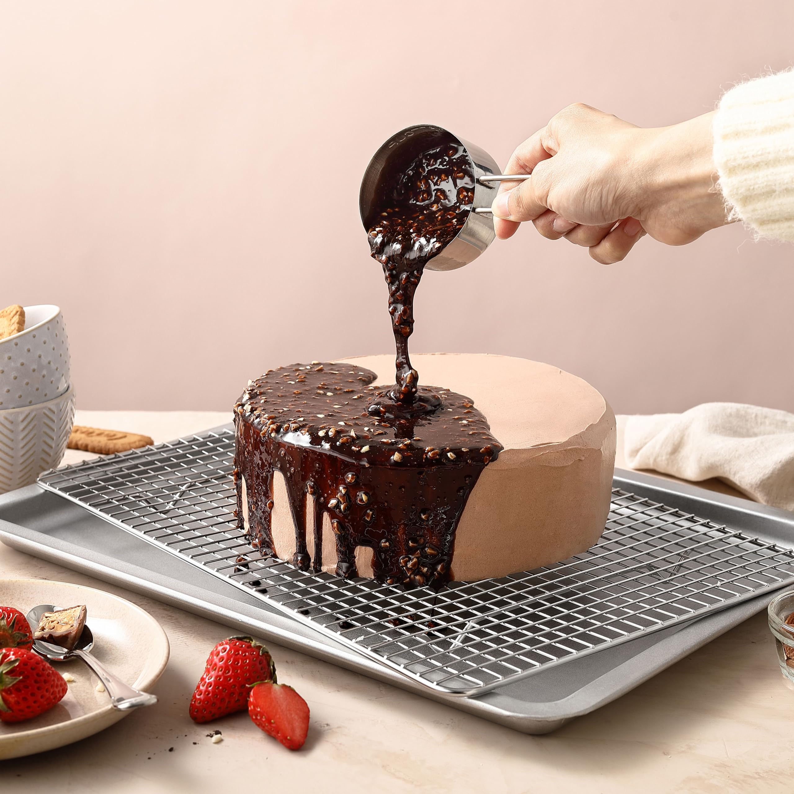 Spring Chef 10 x 15 Inch Stainless Steel Cooling Rack for Cooking & Baking - Heavy Duty Cookie Cooling Rack for Kitchen - Oven Safe - Fits Jelly Roll Pan - Dishwasher Safe