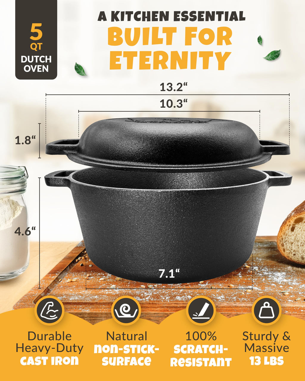 Artisan Bread Baking Set with Cast Iron Dutch Oven