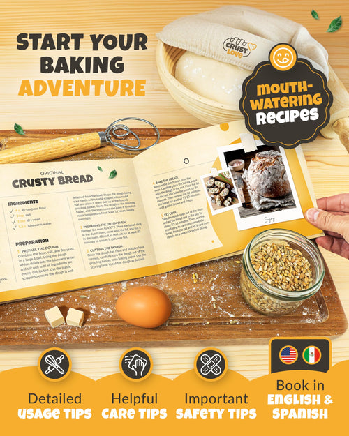 CRUSTLOVE Cast Iron Dutch Oven for Bread Baking - incl. Sourdough Bread-Baking Supplies like Banneton Bread-Proofing Basket - 5QT Bread-Oven with Lid Bread-Making Kit Pan, Pot, Sour Sough Tools, Lame