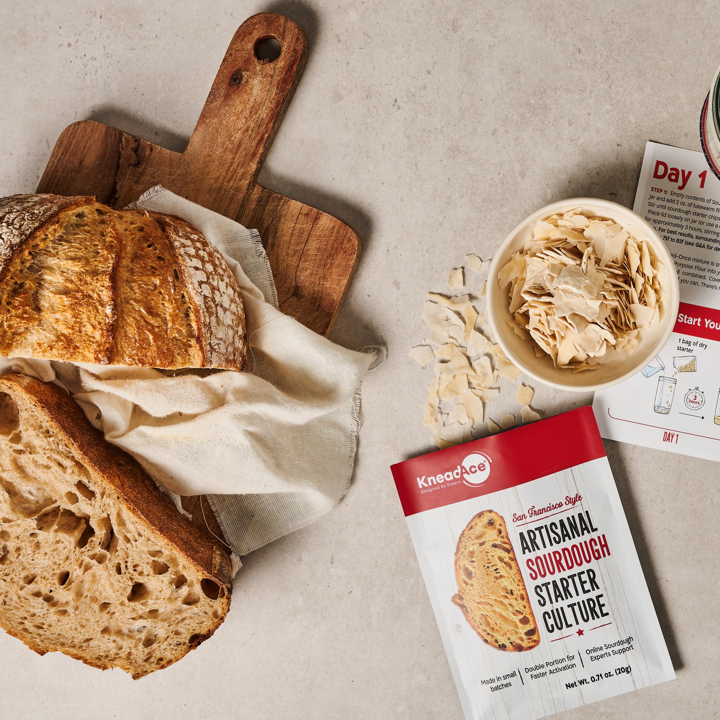 KneadAce Sourdough Starter Culture – Fast-Activating Natural Wild Yeast for Homemade Bread – Dehydrated Sourdough Starter for Baking Artisan Loaves, Easy to Use & Perfect for Beginners