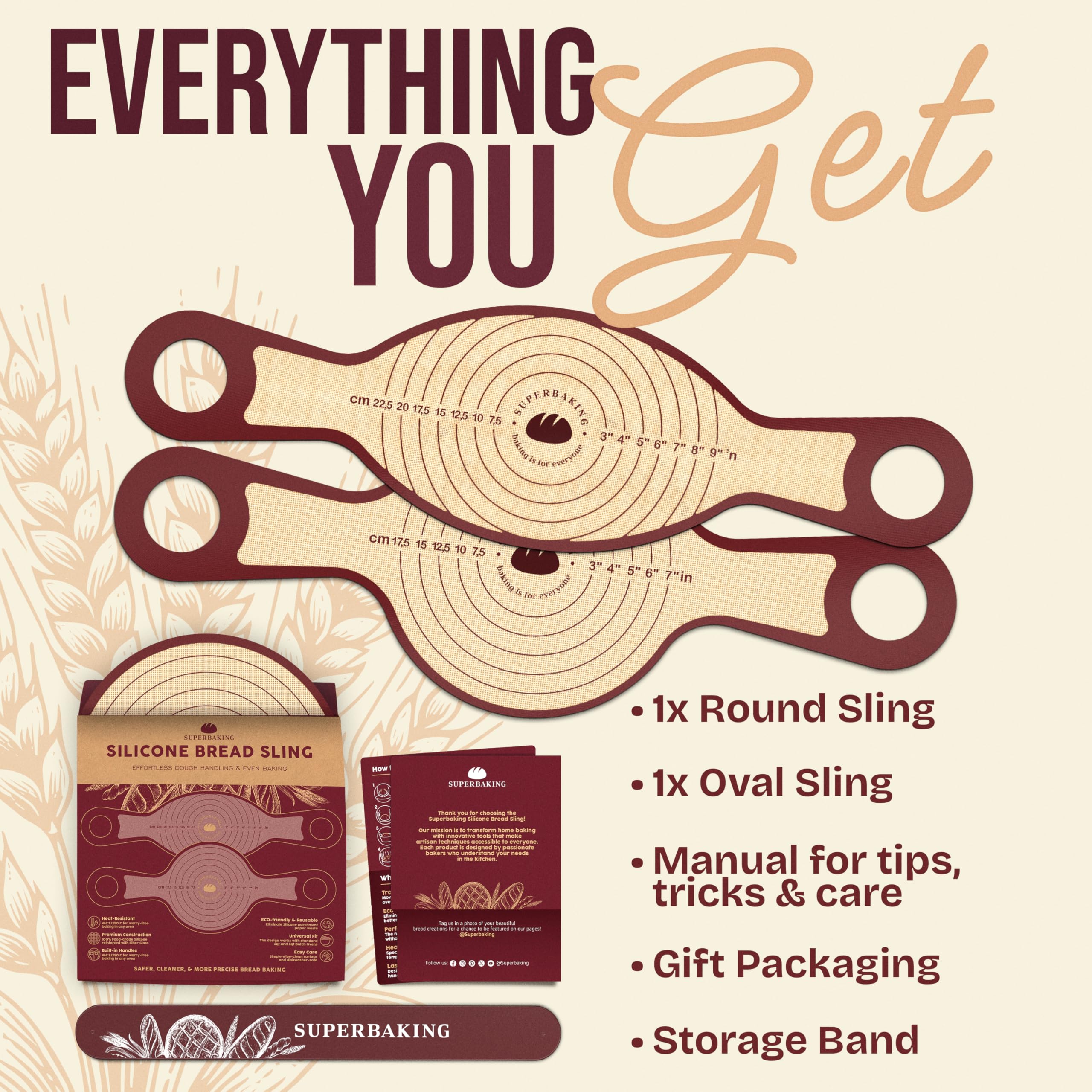 Pro Silicone Bread Sling 2 Pcs - 9in Round & Oval 482F Heat Resistant Dough Lifter, Non-Stick Dutch Oven Liners, Long Handles, Reusable Sourdough Bread Baking Supplies, Sourdough Gifts